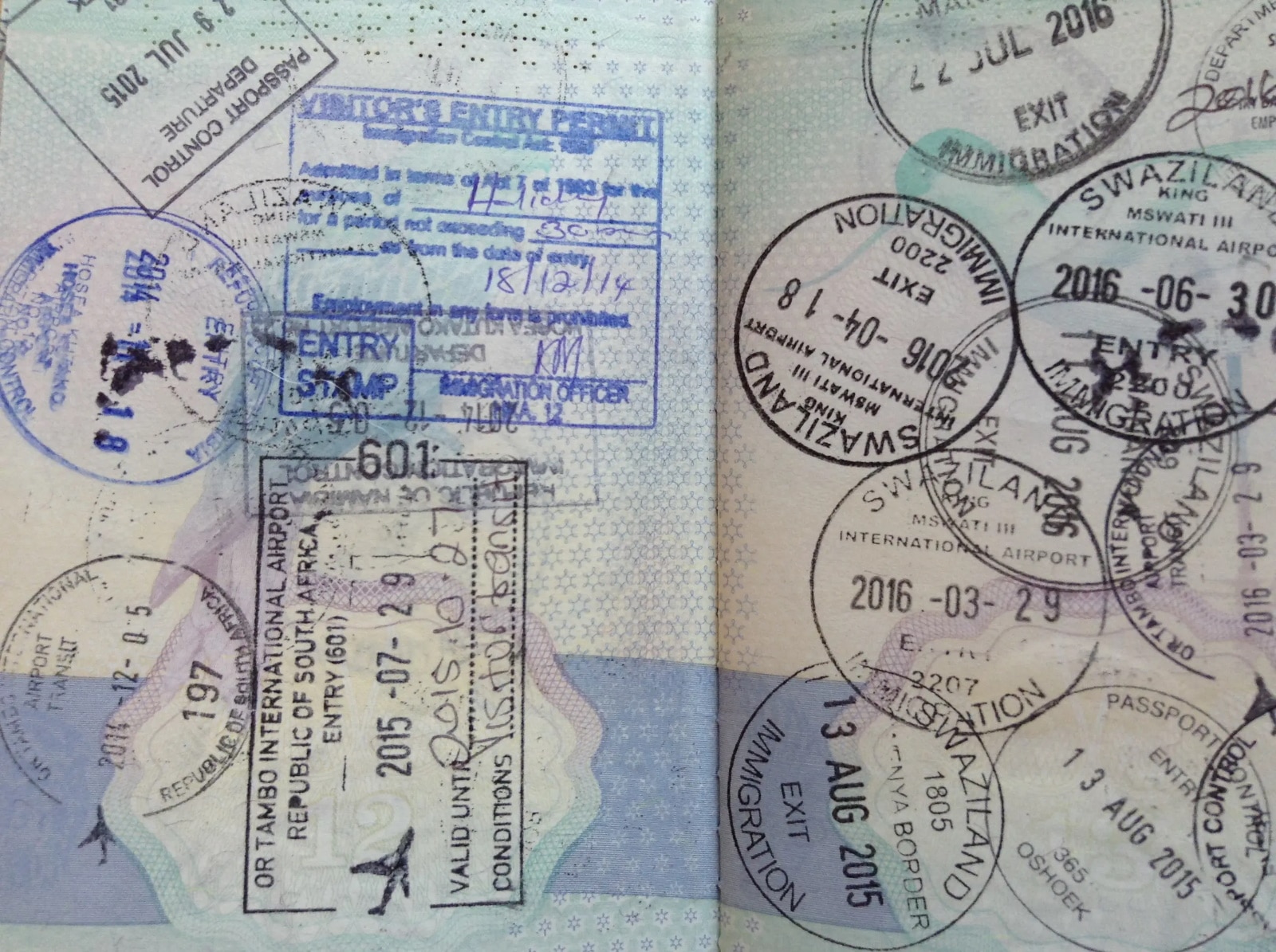 Passport stamped visa pages
