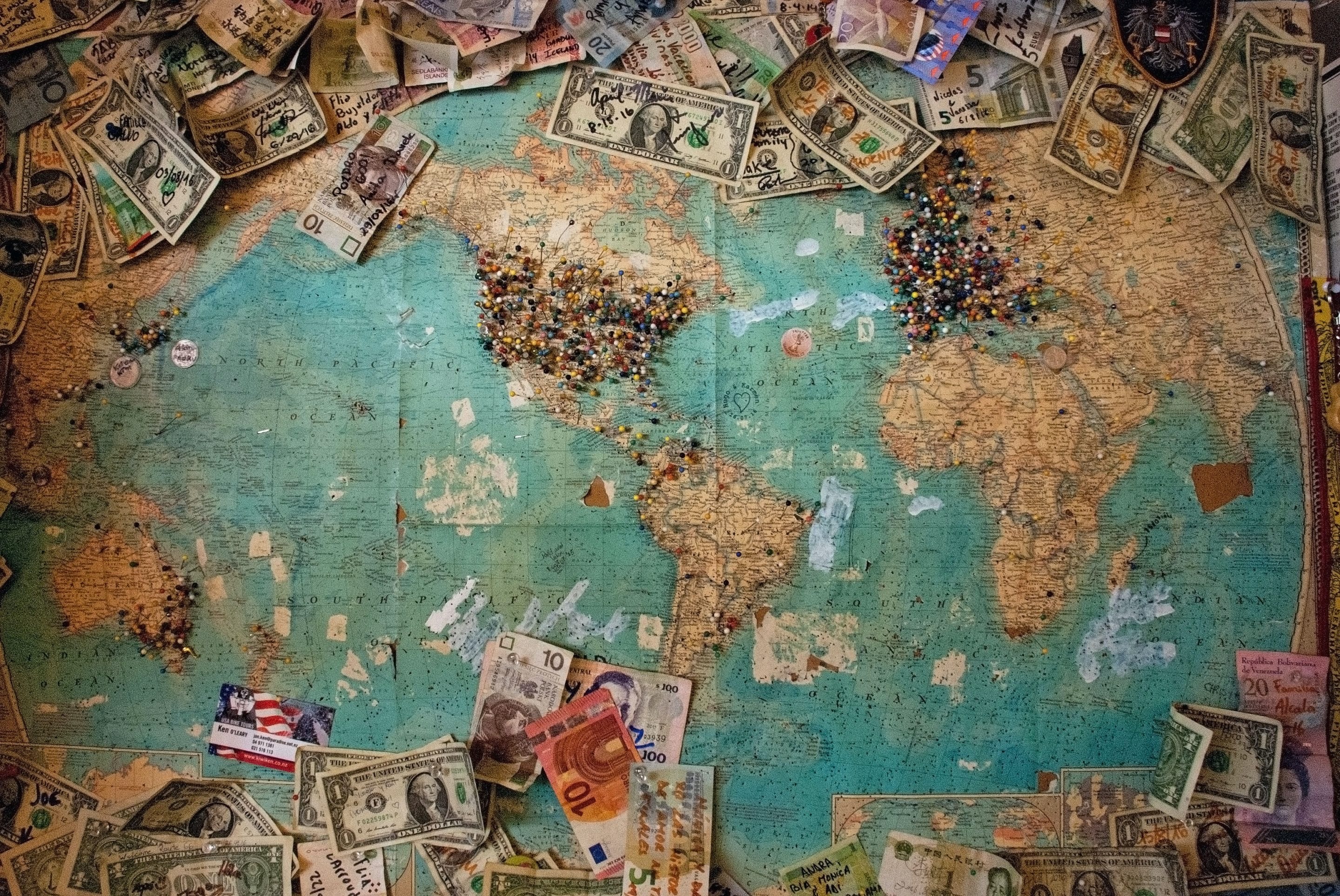 world map and money